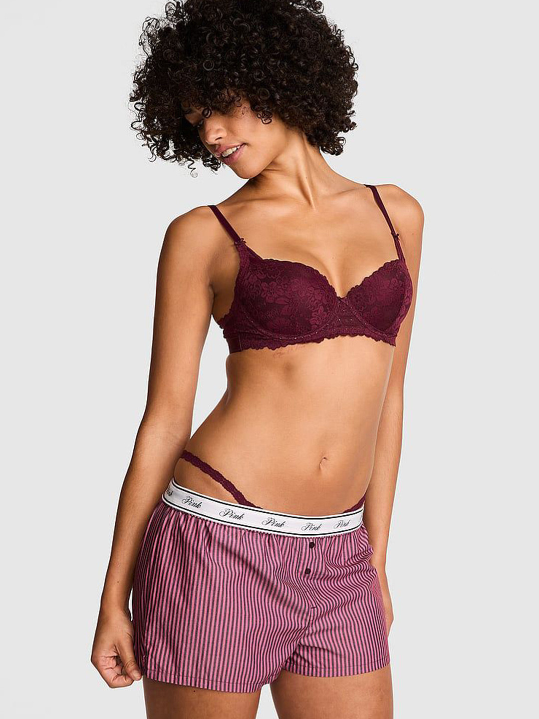 Victoria's Secret PINK TENCEL Women Striped Low-Rise Pure Cotton Lounge Shorts