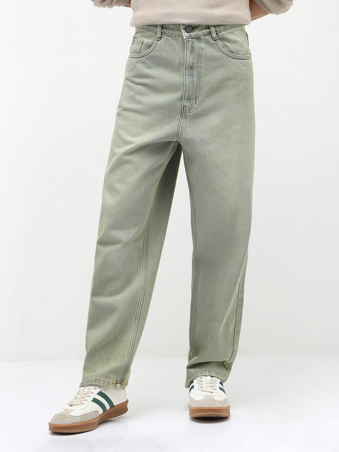 Urbano Fashion Men's Ice Grey Loose Baggy Fit Non-Stretchable Heavy Washed Jeans