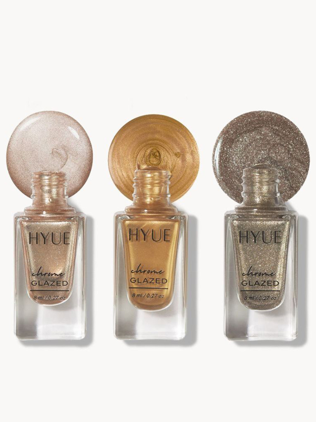 HYUE Chrome Glazed Nail Paint - Metallic Combo - Chip Resistant Paint with Jojobal Oil