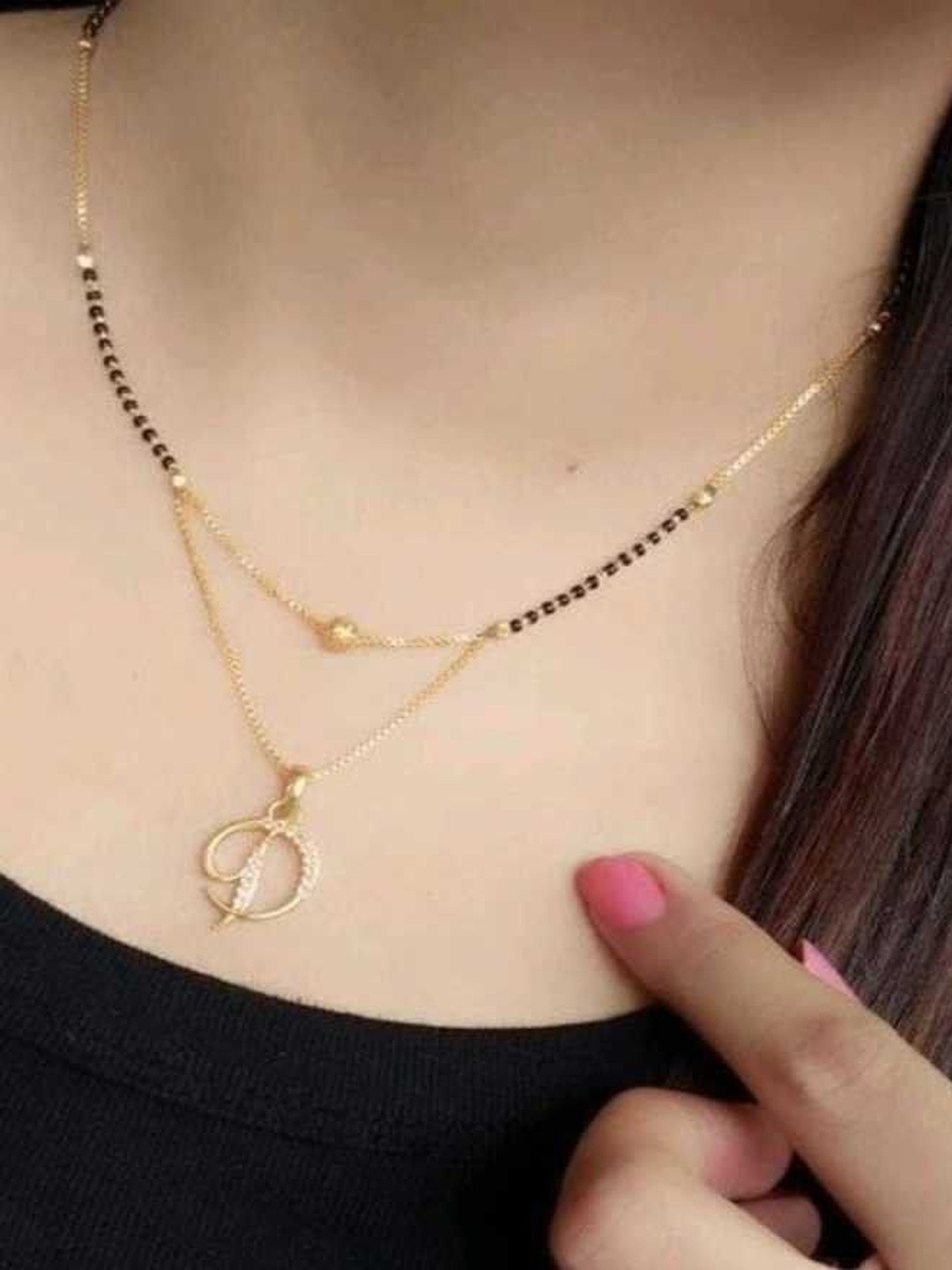 Laksh Enterprise Artificial Stones Studded & Beaded D Alphabet Mangalsutra