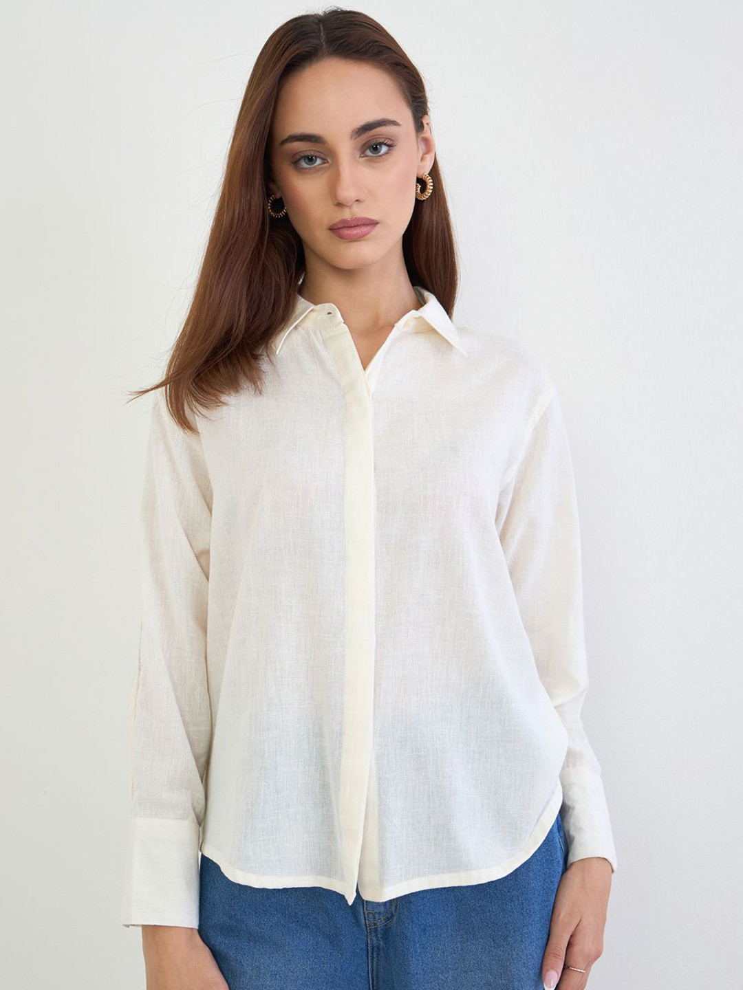 Styli Women Oversized Lace Cut Casual Shirt