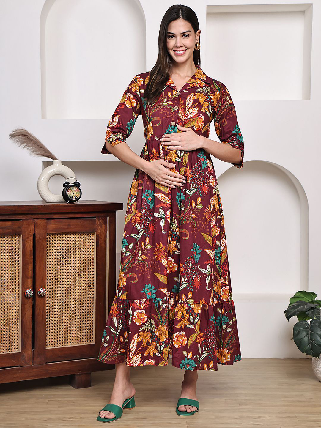 Frempy Floral Print Fit & Flare Maxi Dress