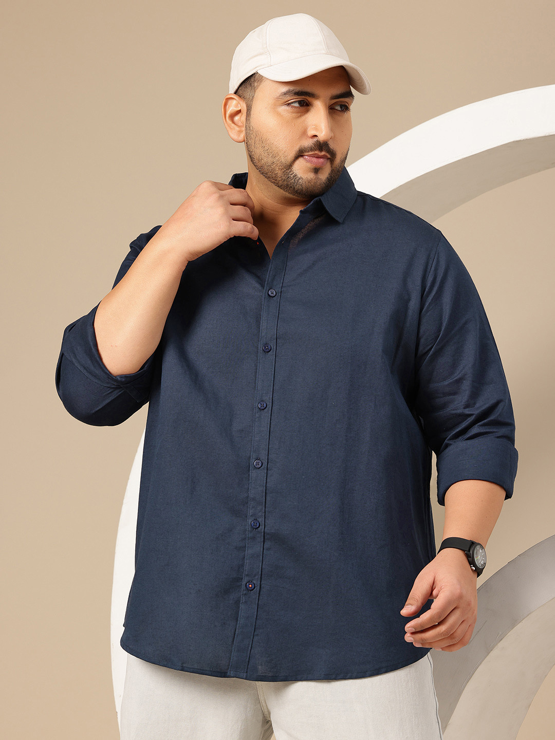 Sztori Plus Size Cotton Linen Casual Shirt