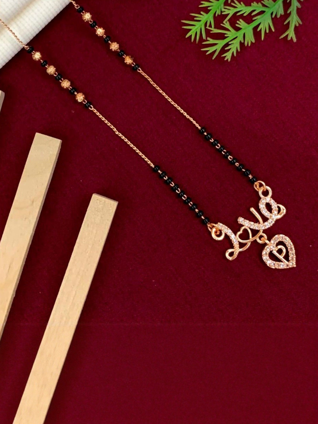 Laksh Enterprise Artificial Stones Studded & Beaded Heart Shaped P Alphabet Mangalsutra