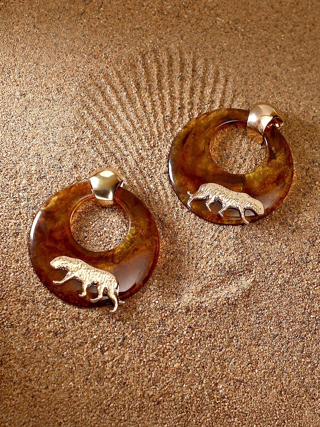 SOHI Gold-Plated Circular Panthera Statement Studs