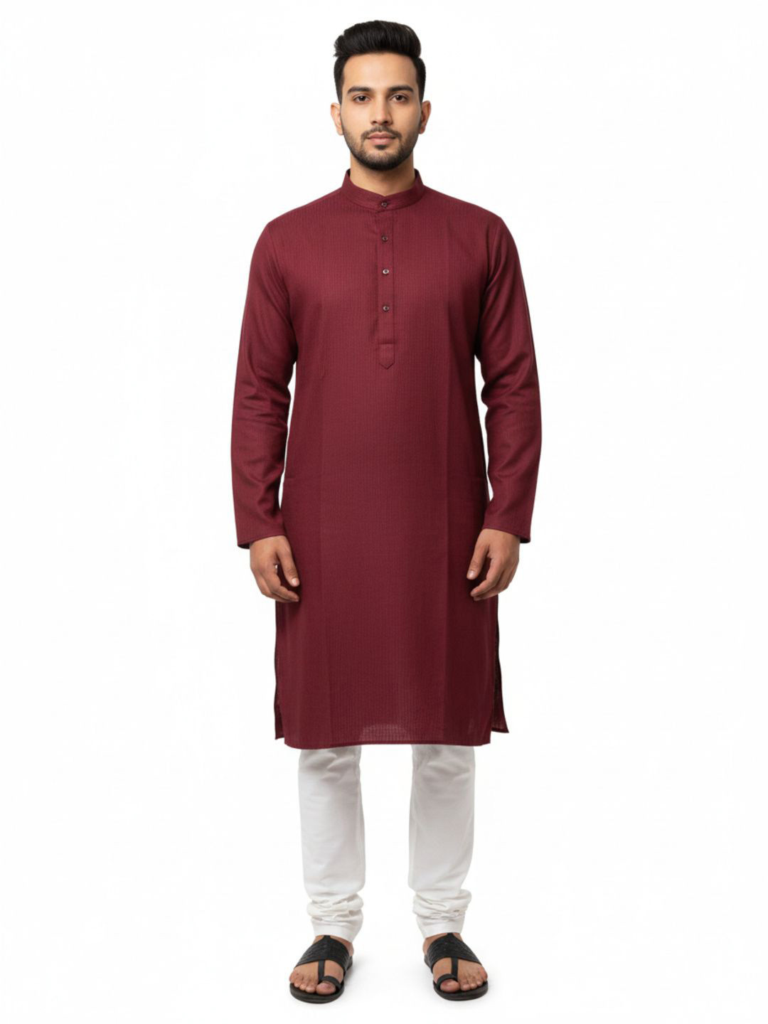 LA'eNviE Long Sleeves Band Collar Cotton Straight Kurta