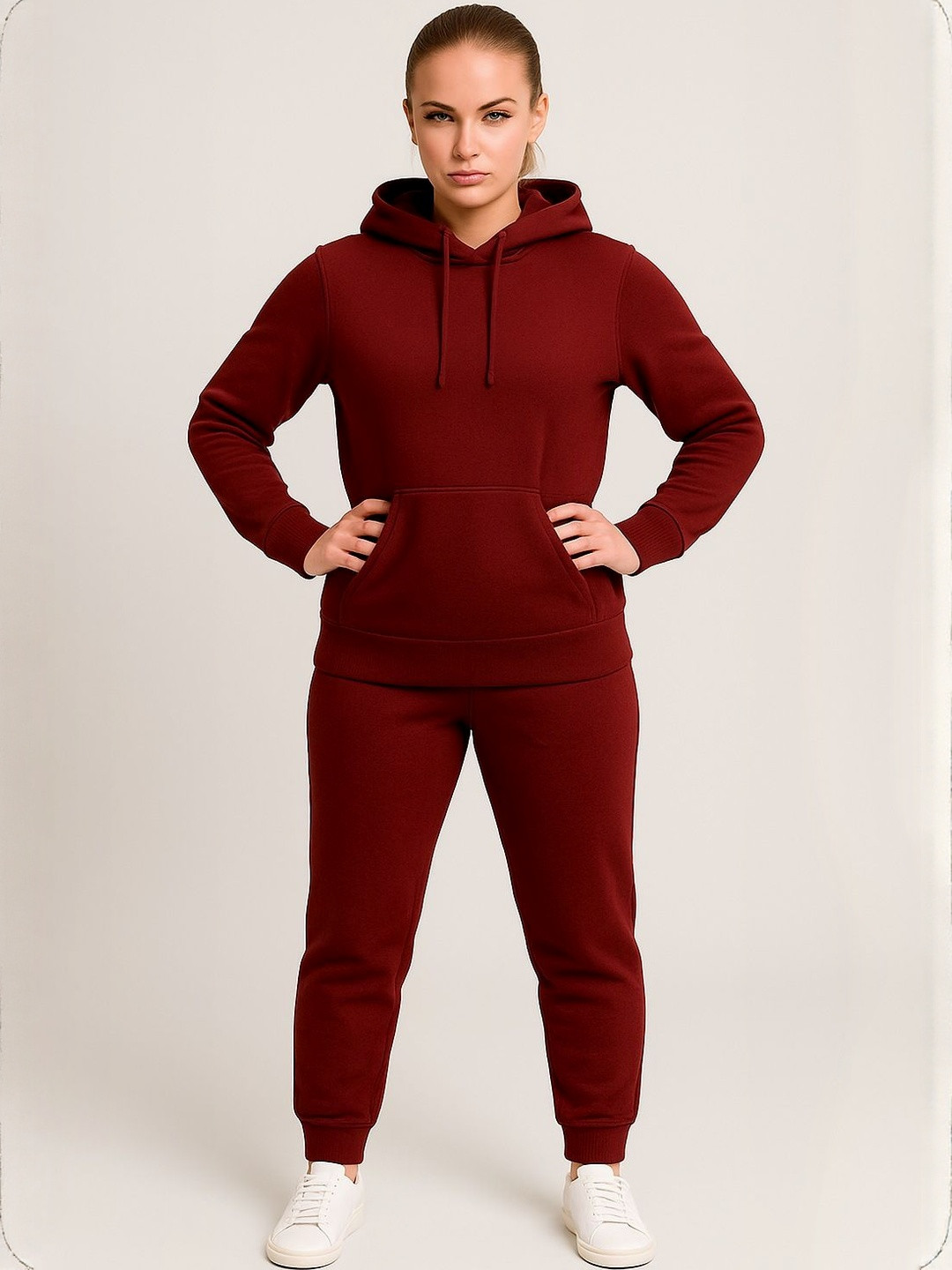 CKARFE Women Plus Size Hooded Long Sleeve Sweatshirt & Mid-Rise Joggers Tracksuit