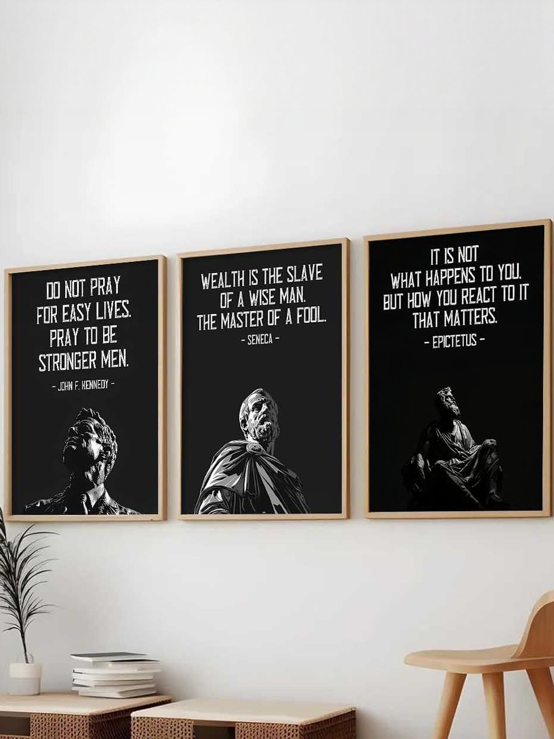 Kotart Black & White 3 Pieces Philosophy Framed Poster Wooden Wall Arts