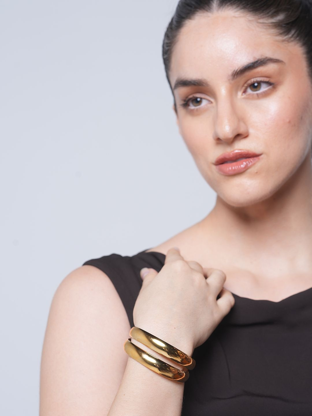 CAO Jewellery Stainless Steel 18K Gold Plated Double Layer Cuff Bracelet