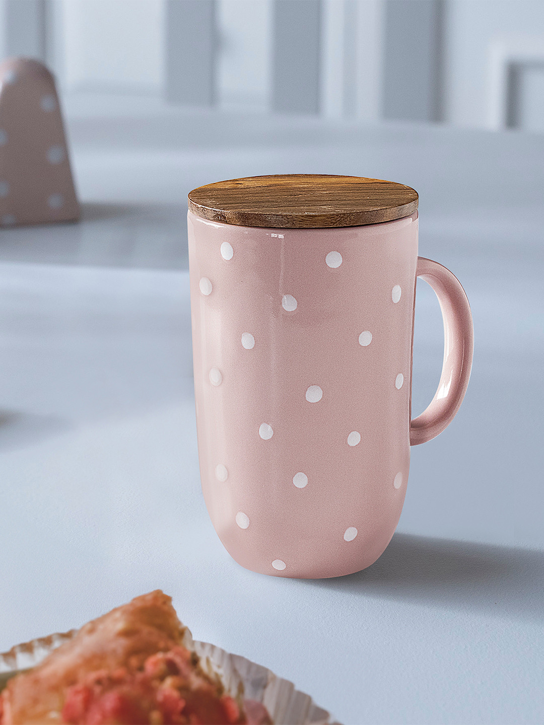 ellementry Kohinoor Pink Polka Dots Ceramic Microwave Safe Mug-400ml