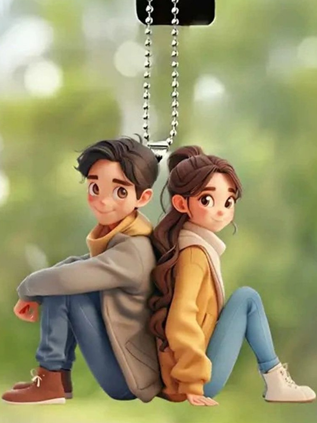 DEALSEVEN FASHION Yellow Figurine Couple Miniature Car Interior Decoration Showpiece