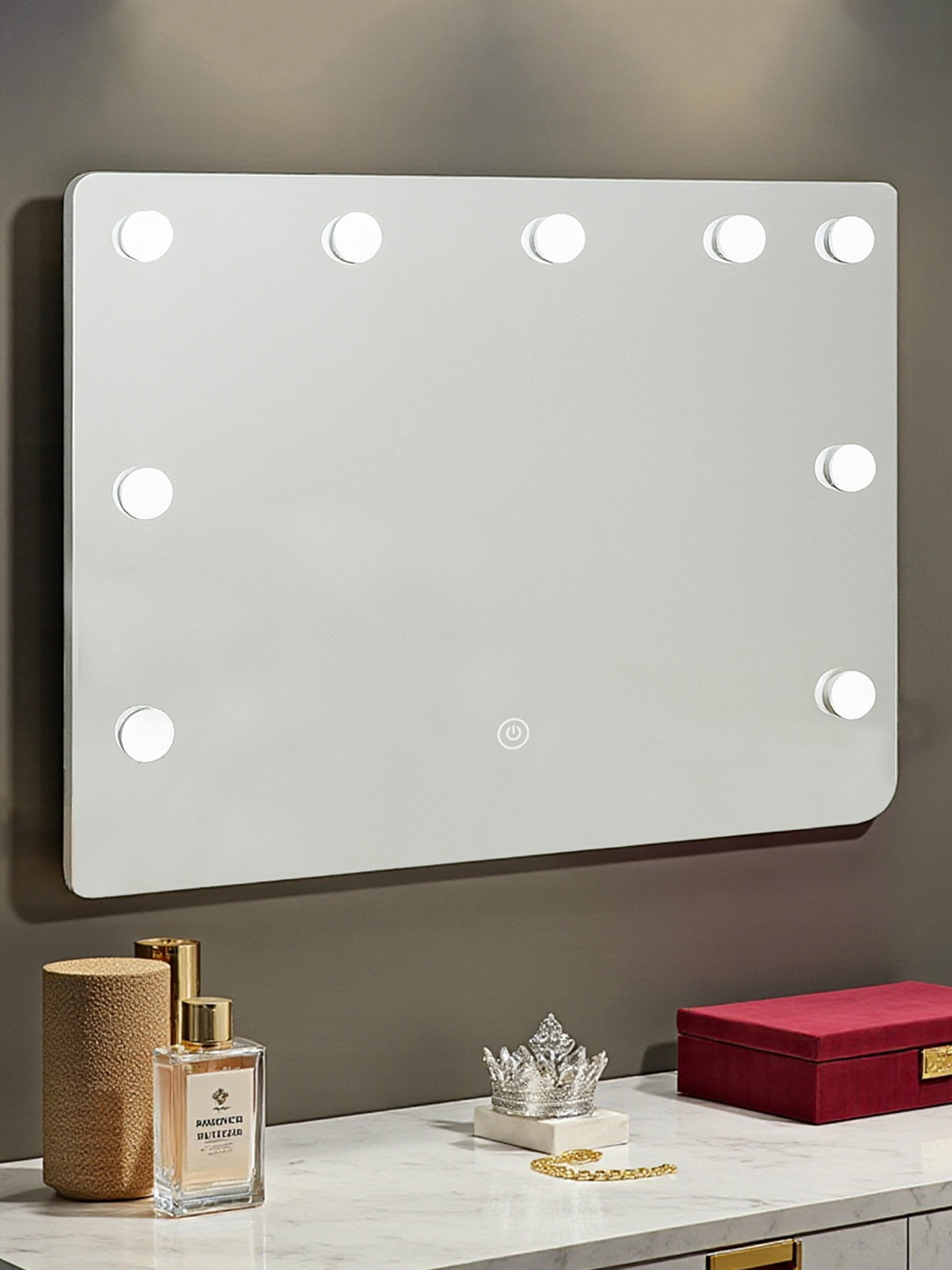 Art Street Grey Rectangular Glass Wall Vanity Mirror With Lights Wall Mounted
