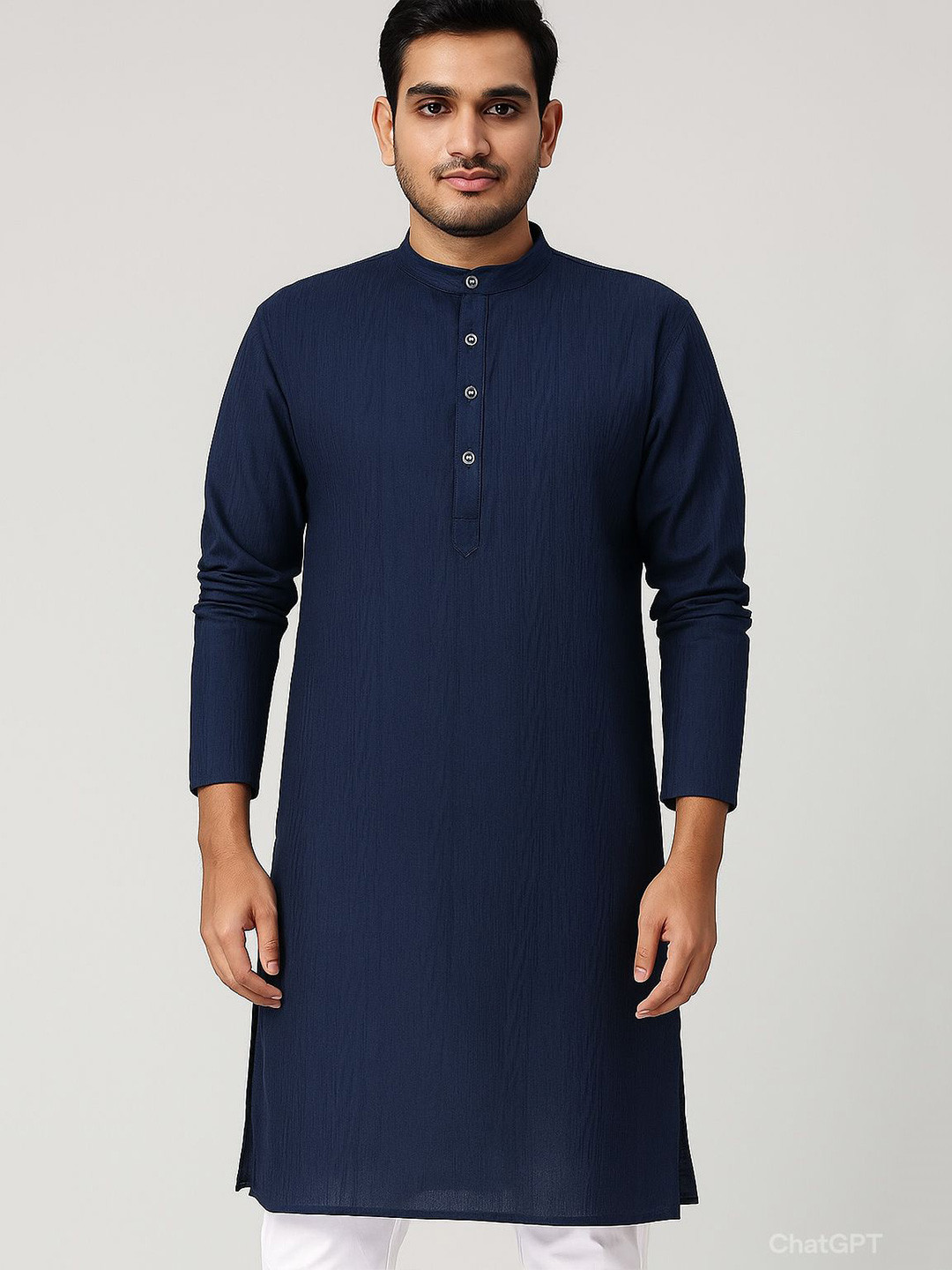 LA'eNviE Long Sleeves Band Collar Cotton Straight Kurta