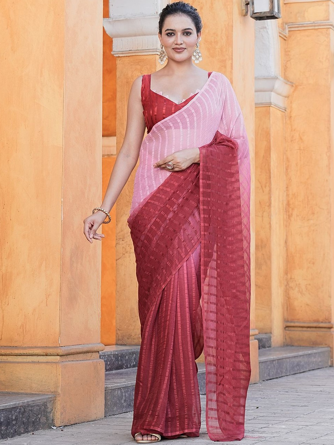 GHAN SALS Colourblocked Baluchari Saree With Blouse Piece