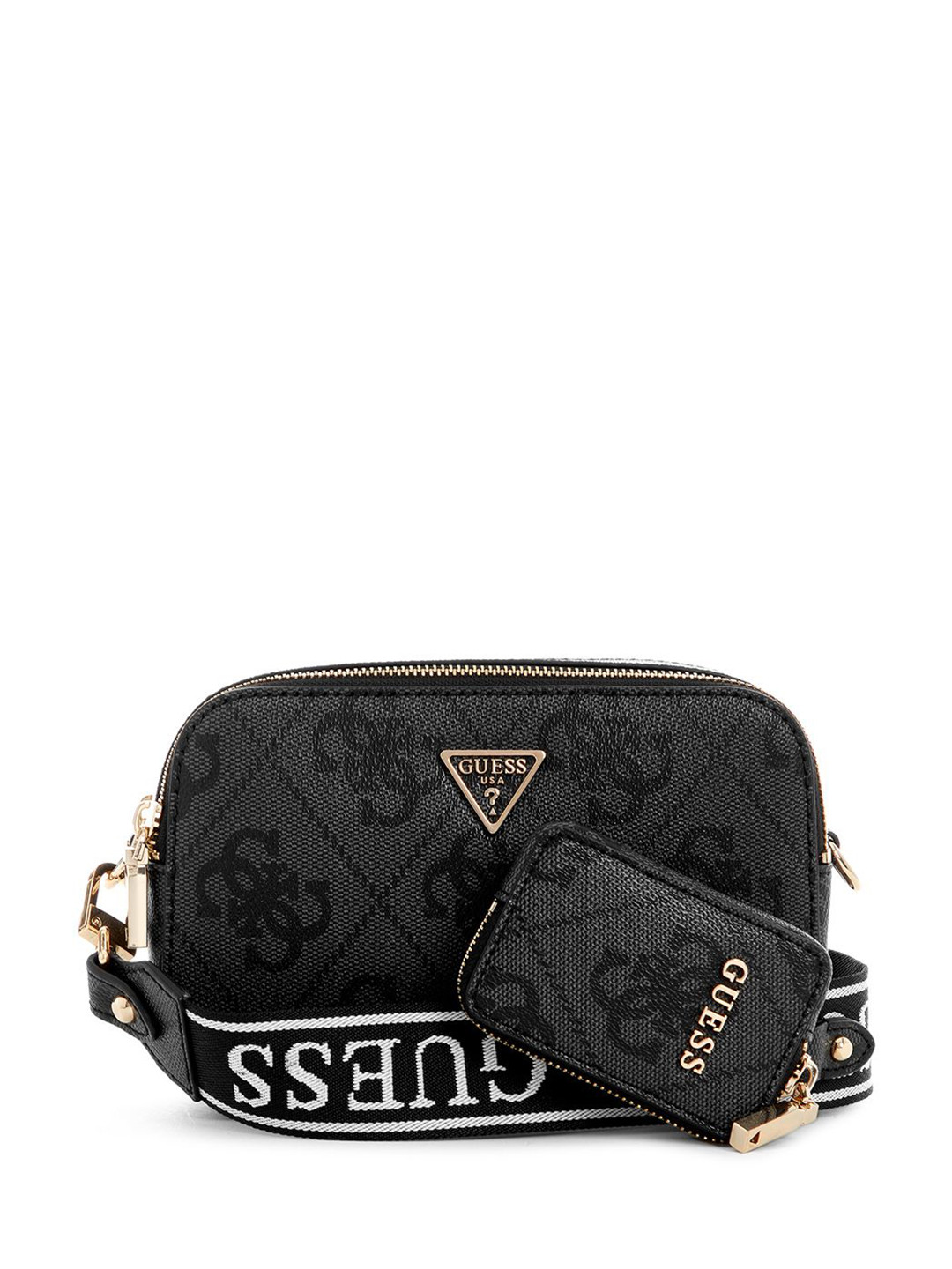 GUESS Women Latona Brand Logo Printed Crossbody Applique Sling Bag with Pouch