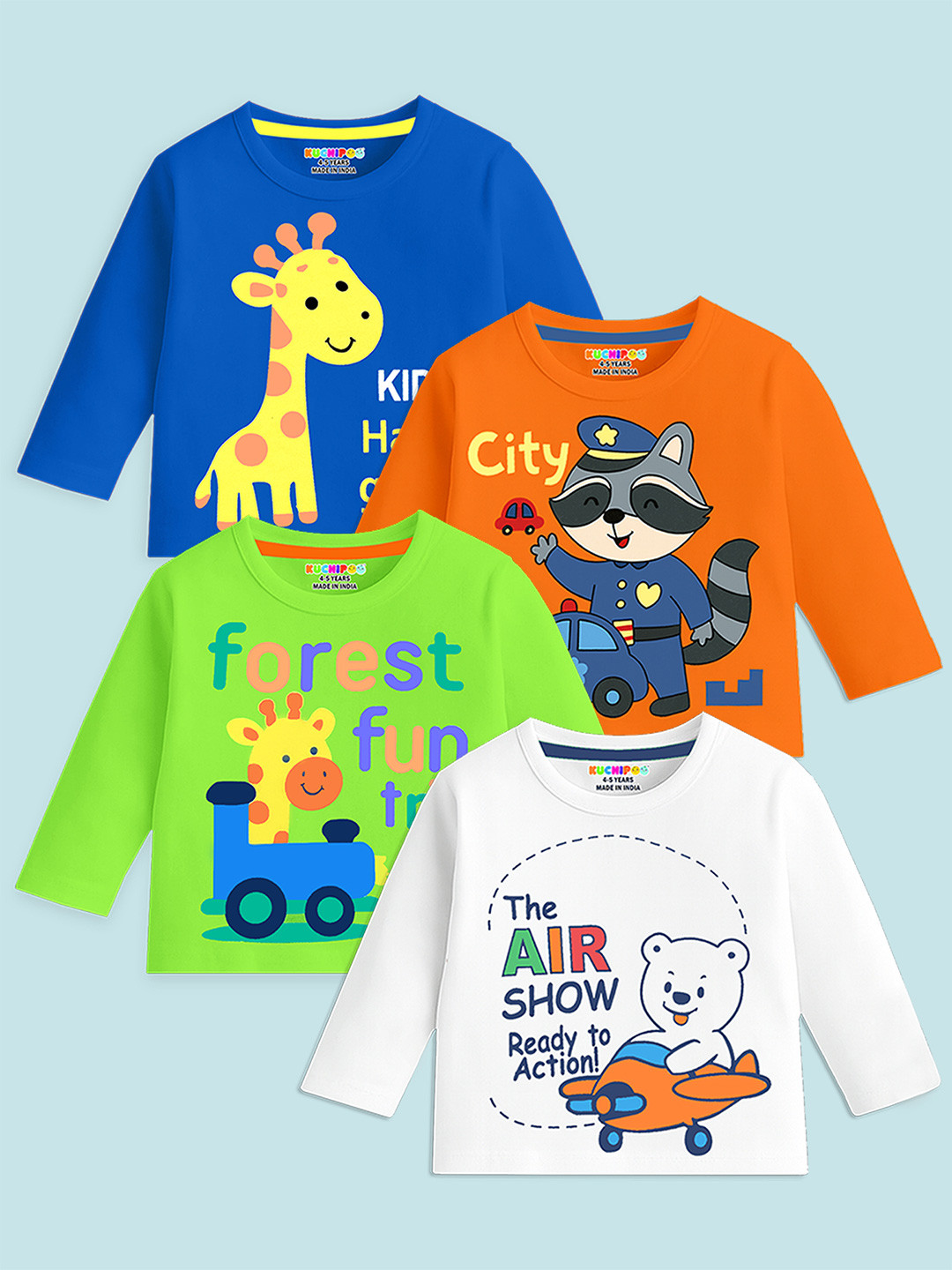 KUCHIPOO Boys Multi Cotton Printed Tshirts