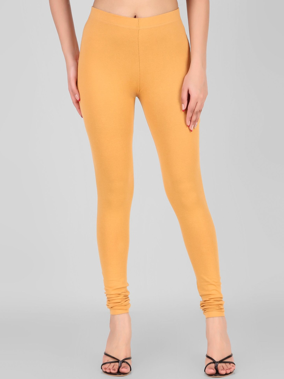 besolid Chikoo Women Solid Mid-Rise Churidar-Length Leggings