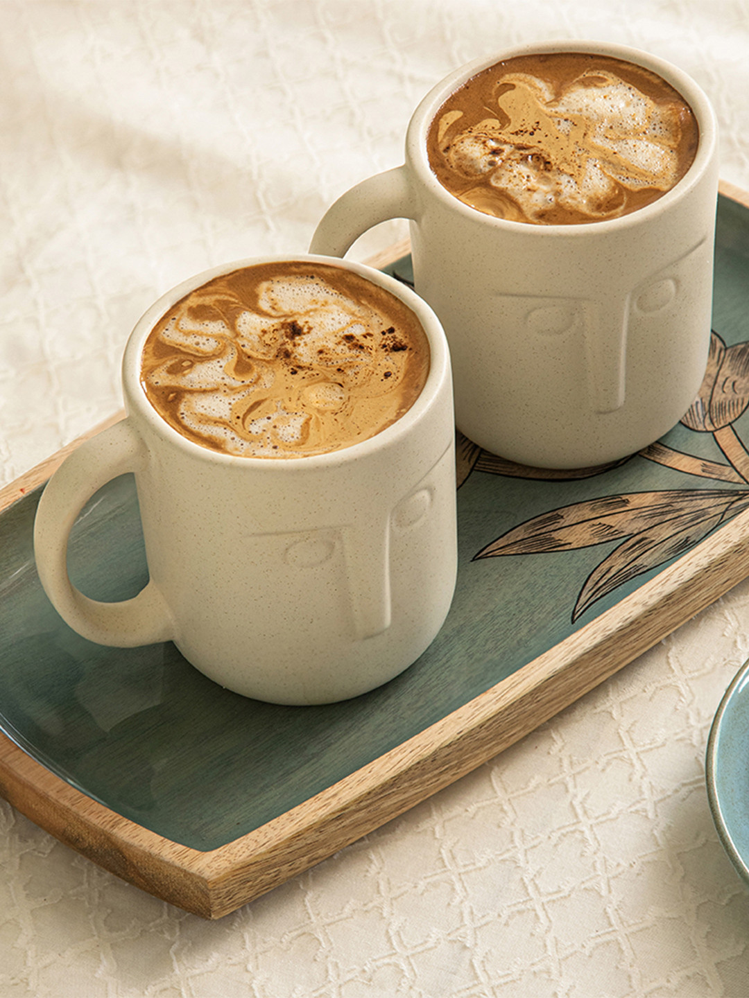 ellementry 3D Dog Cream Textured Ceramic Handmade 2 Piece Mugs-310ml