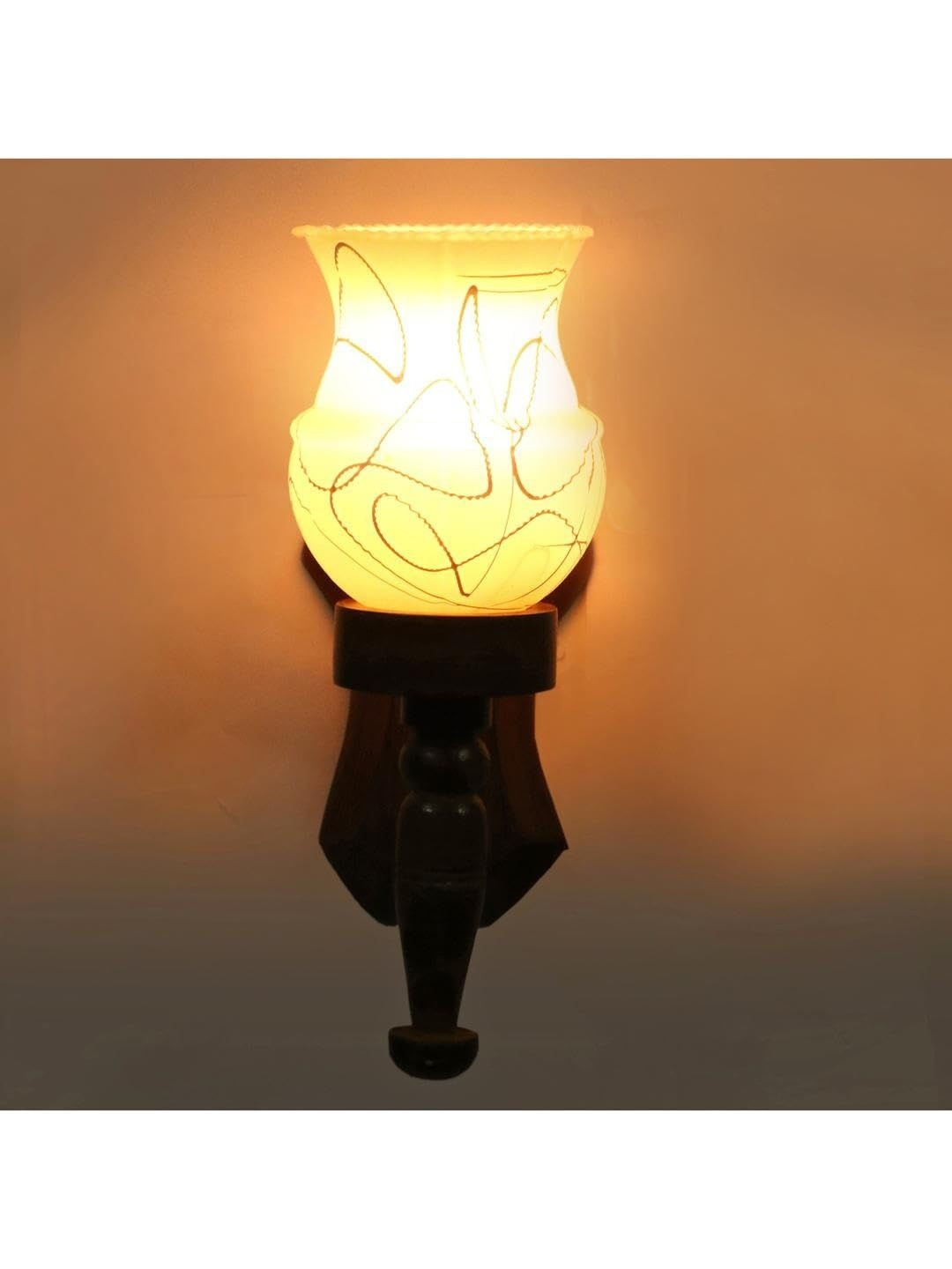 SOMIL White & Off White Set of 4 Printed Wood Traditional Rectangle Shaped Wall Lamp