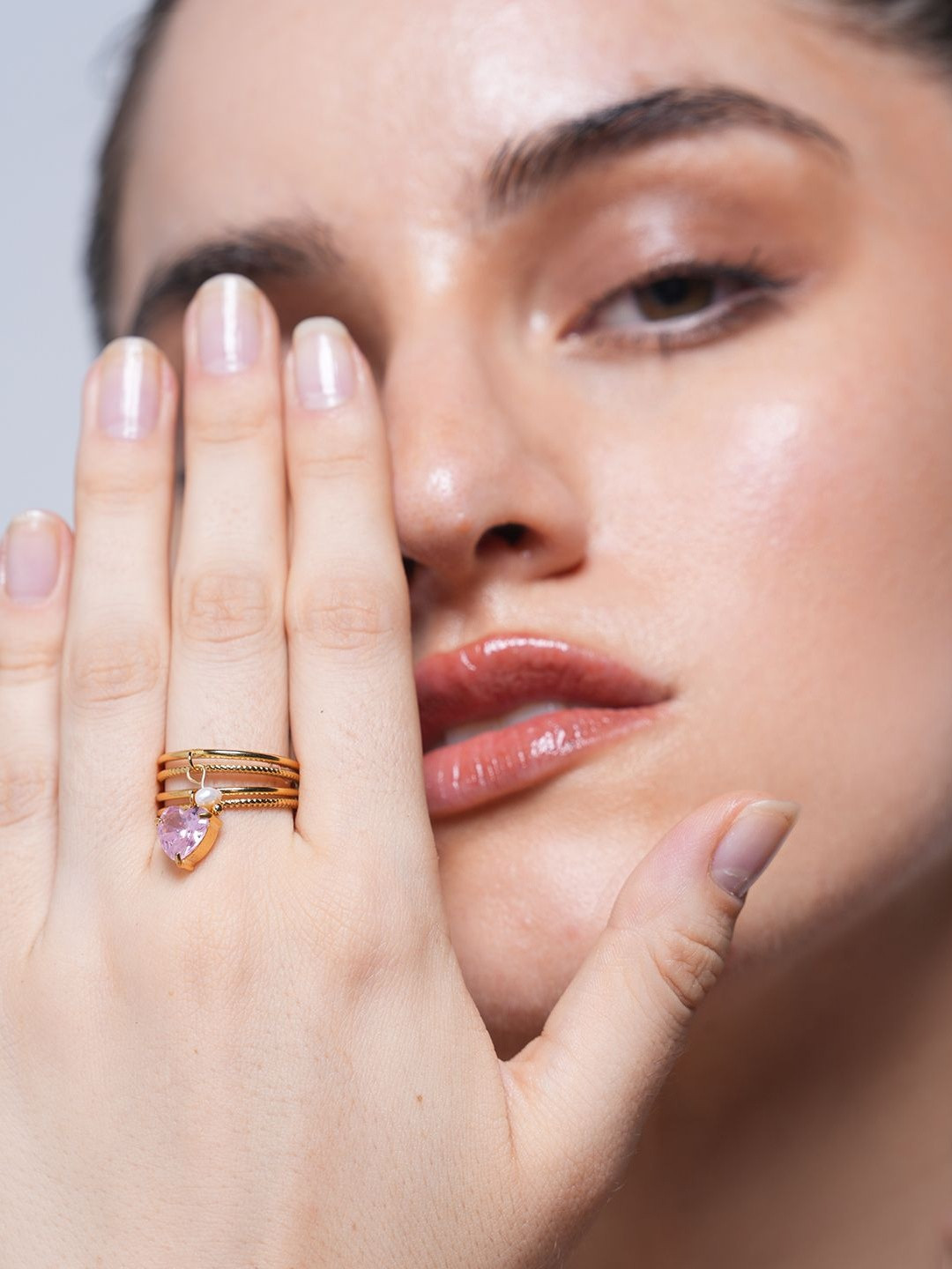CAO Jewellery Women Heart Charm Stone Studded Finger Ring