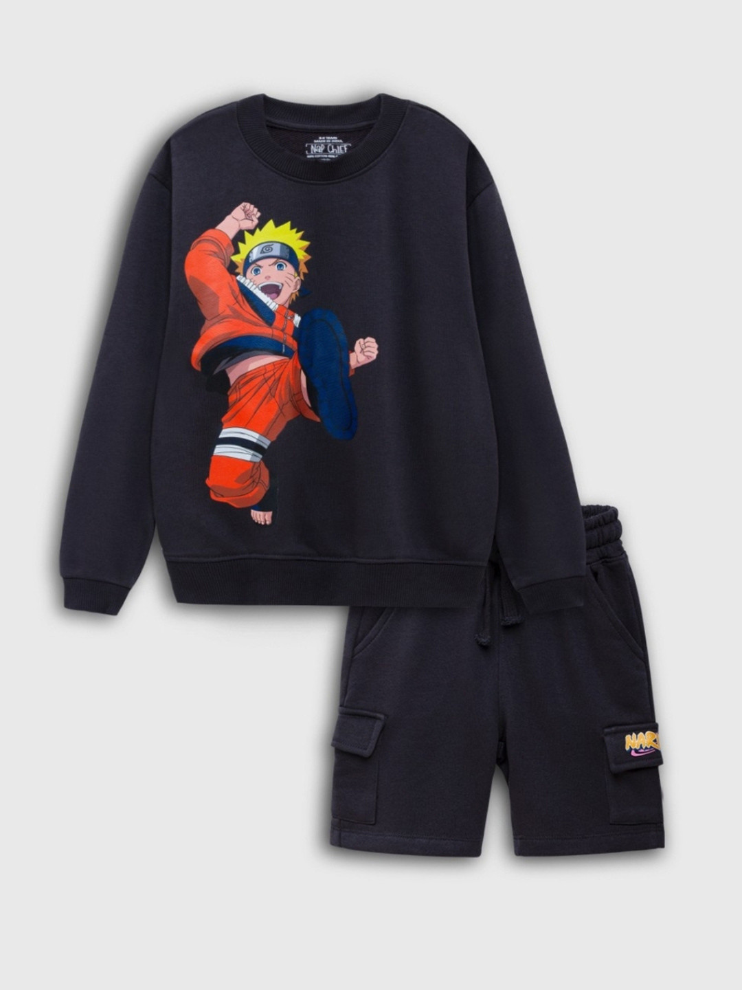 Nap Chief Kids Unisex Naruto Printed Cotton Sweatshirt With Cargo Shorts