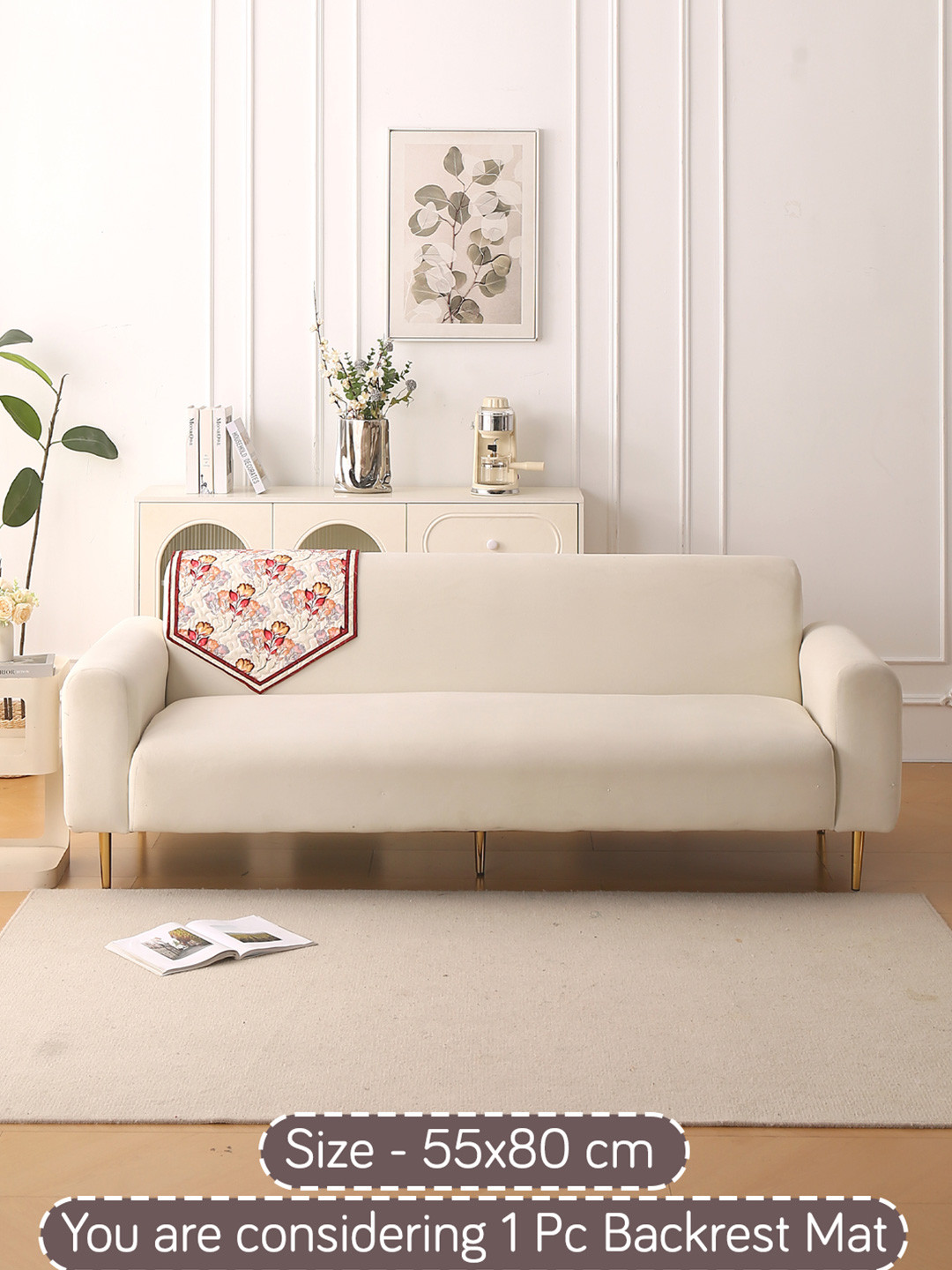 HOKIPO Florentina Series Autumn Cream-Coloured Printed Holland Velvet Backrest Cover Mat