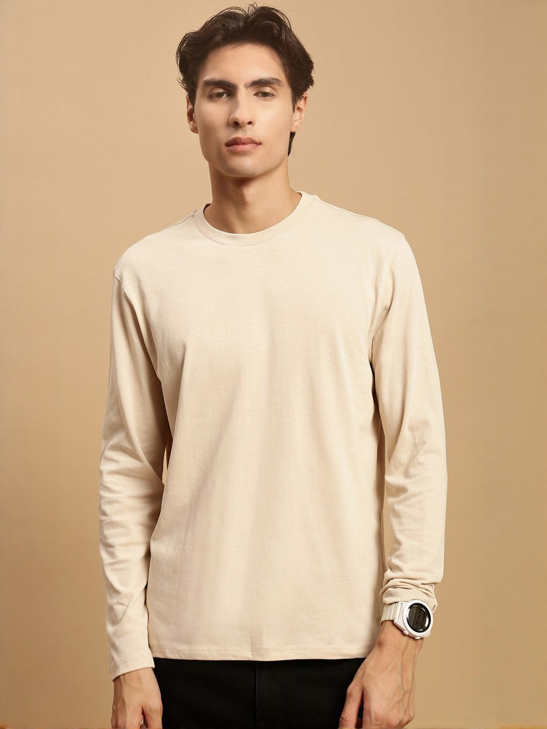 Ecolore Round Neck Long Sleeves Pure Cotton Regular Fit T-shirt