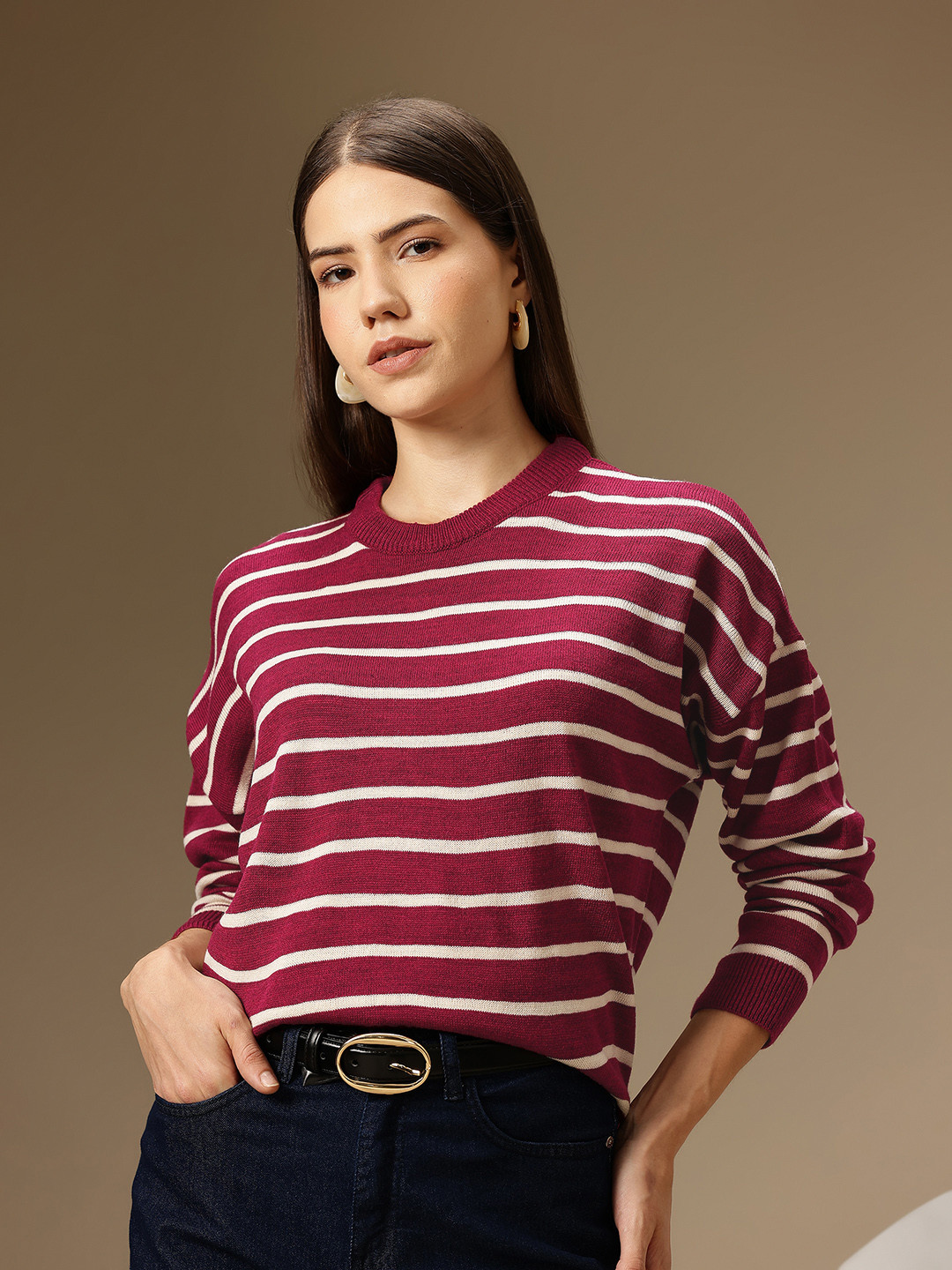 Chemistry Acrylic Drop-Shoulder Striped Pullover