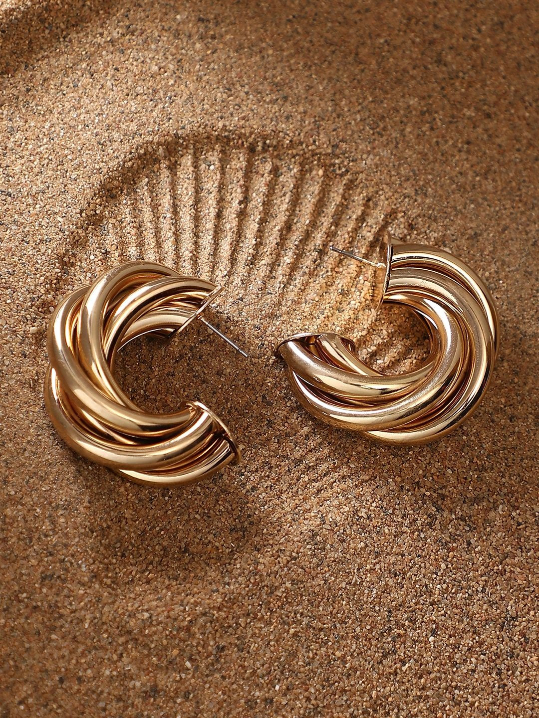 SOHI Gold-Plated Chunky-Twist Half Hoop Earrings