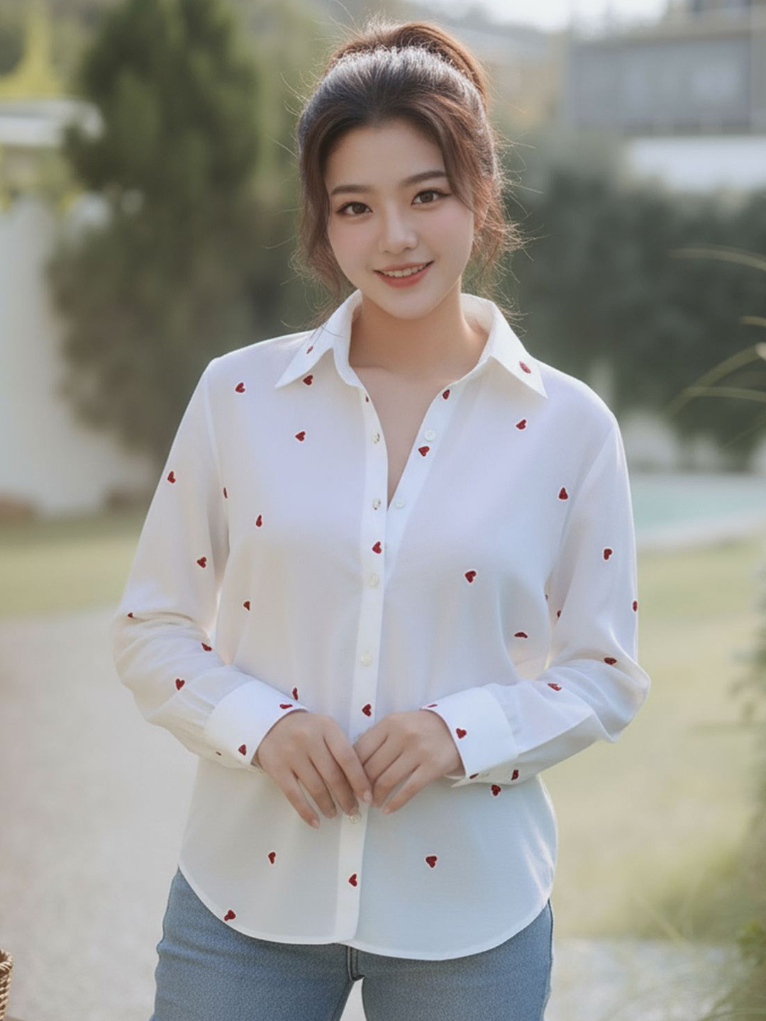 Tzelynn Women Conversational Printed Spread Collar Casual Shirt