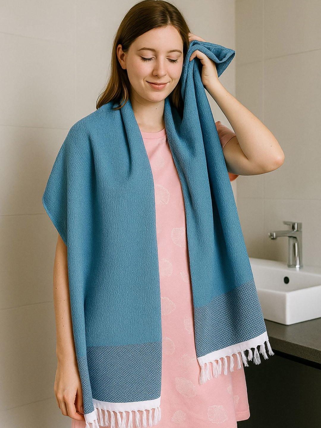 Kryptic Blue & Black Geometric Printed 180 GSM Pure Cotton Bath Towel