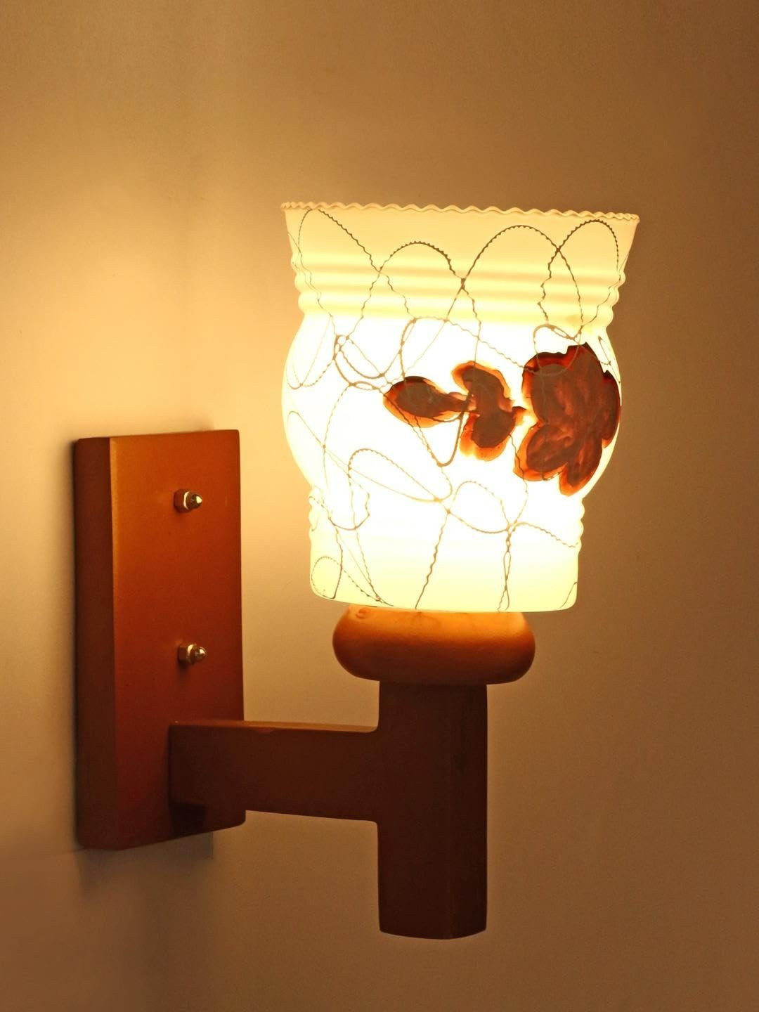 SOMIL Brown & White Pack of 4 Printed Wood Traditional Abstract Shaped Wall Lamp