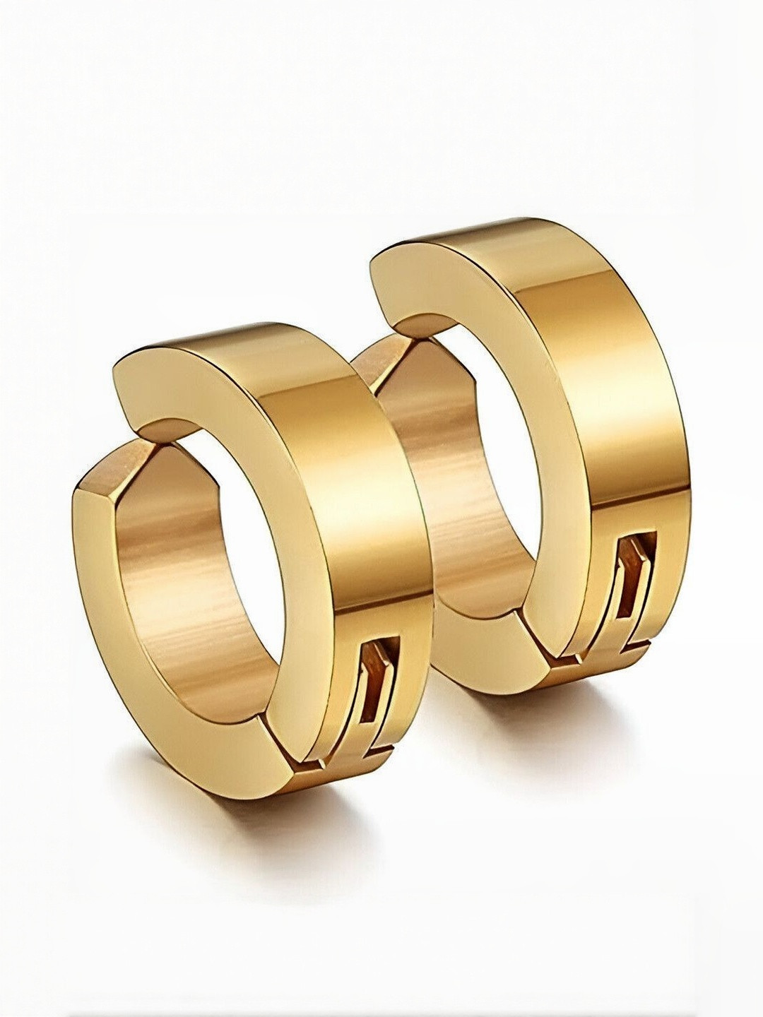 Accessoo Men Stainless Steel Gold-Plated Circular Shaped Hoop Earrings
