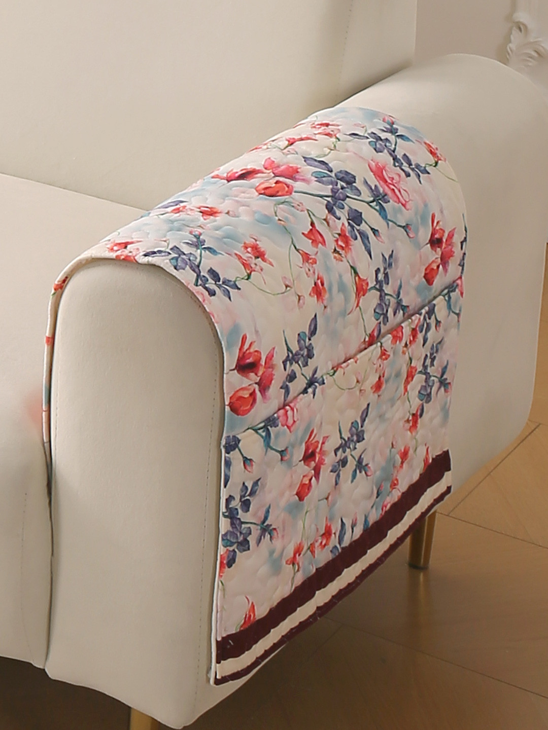 HOKIPO Florentina Series Rose & Blue 2 Pieces Floral Printed Velvet Arm Covers