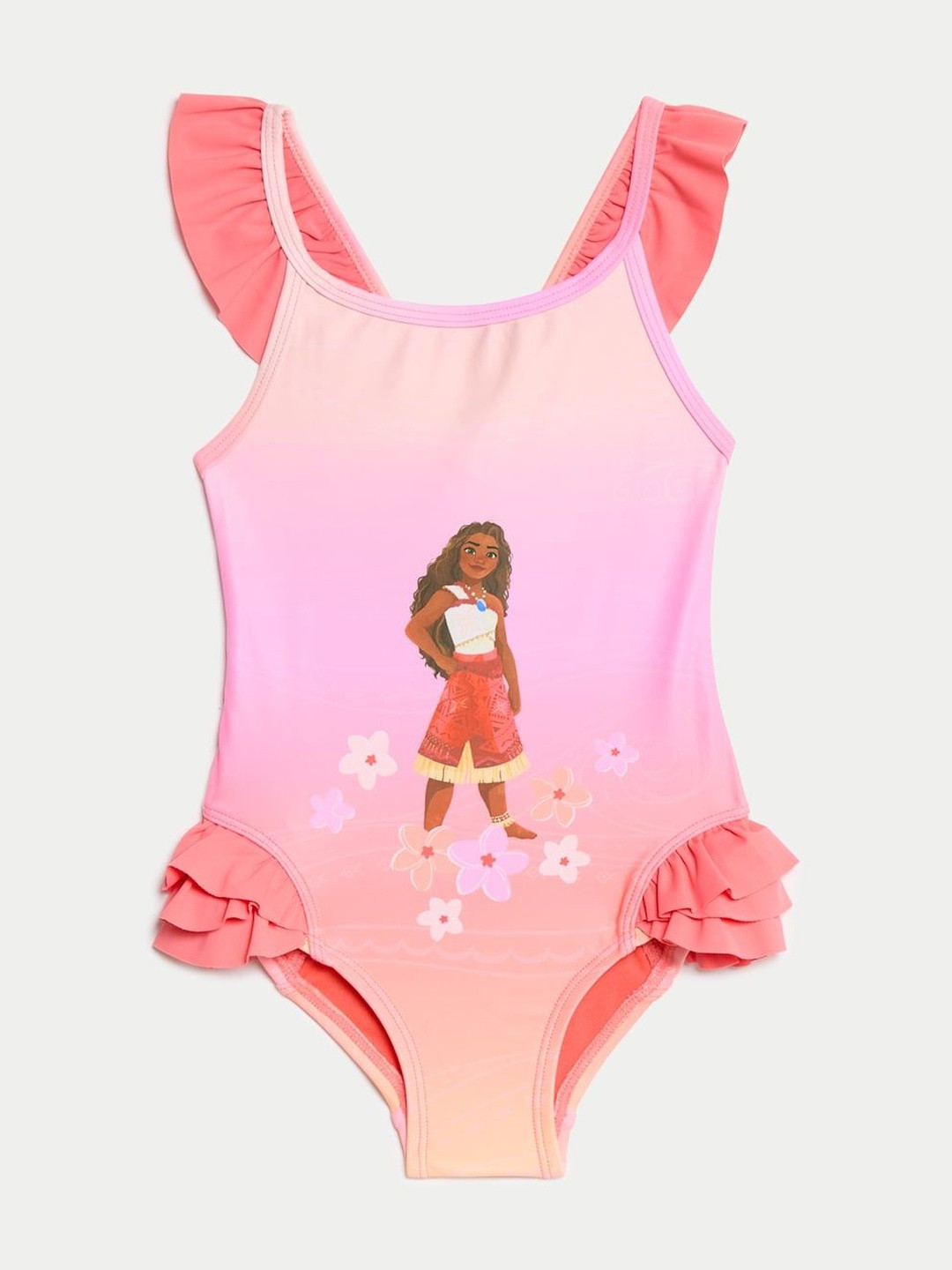 Marks & Spencer Girls Disney Princess Moana Printed Round Neck Ruffle Bodysuit