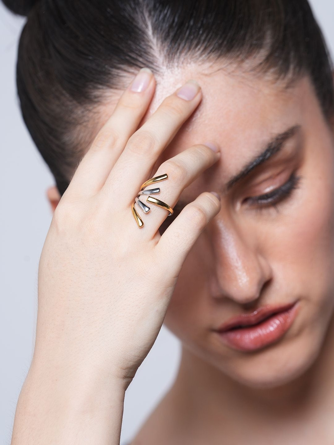 CAO Jewellery Stainless Steel Silver-Plated Adjustable Finger Ring