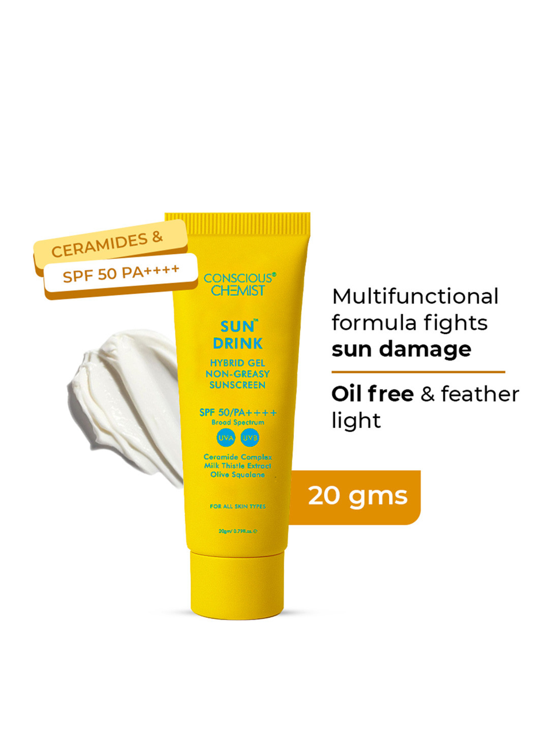 Conscious Chemist Sun Drink SPF 50 Gel Sunscreen With Ceramides - 20g