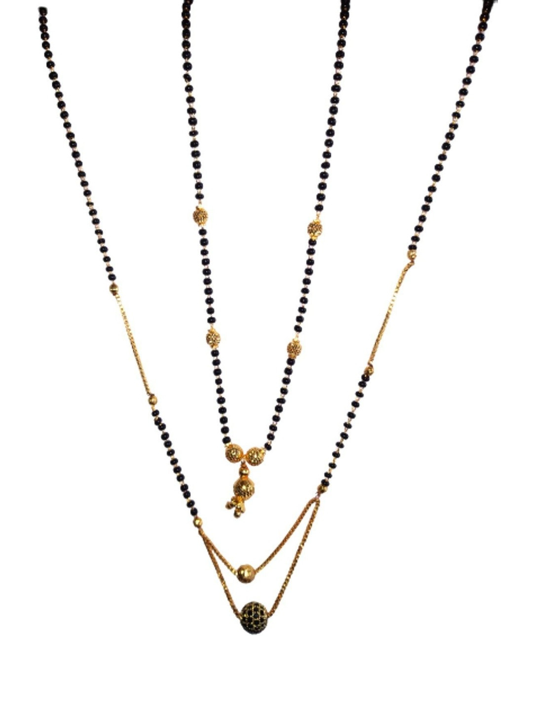 Laksh Enterprise Set Of 2 Artificial Stones Studded & Beaded Ball Design Mangalsutras