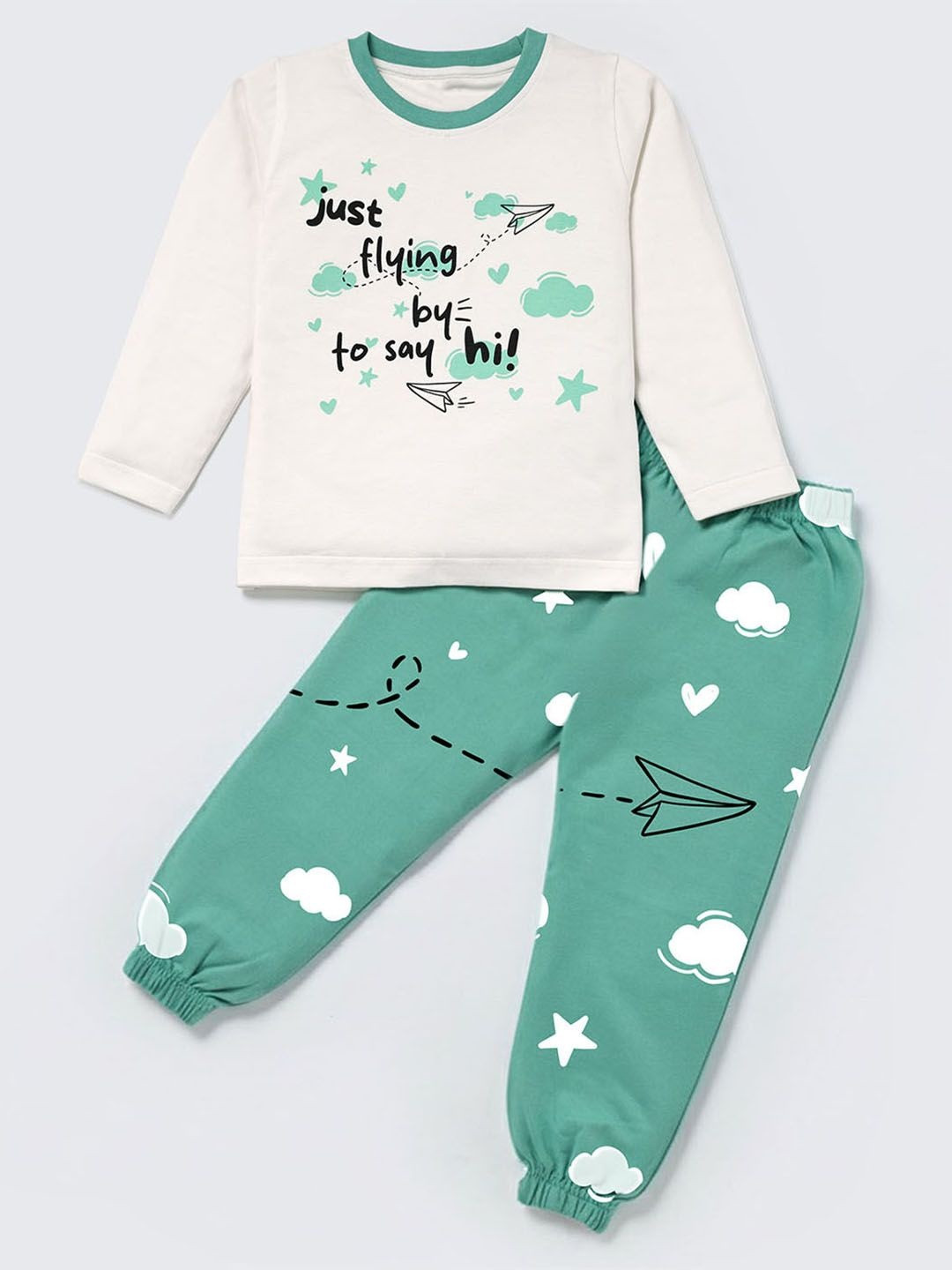 Nite Flite Kids Printed Round Neck Full Sleeve T shirt & Jogger Night suit