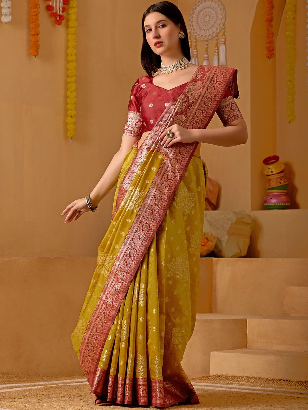 saretramall Ethnic Motifs Woven Design Zari Kanjeevaram Saree