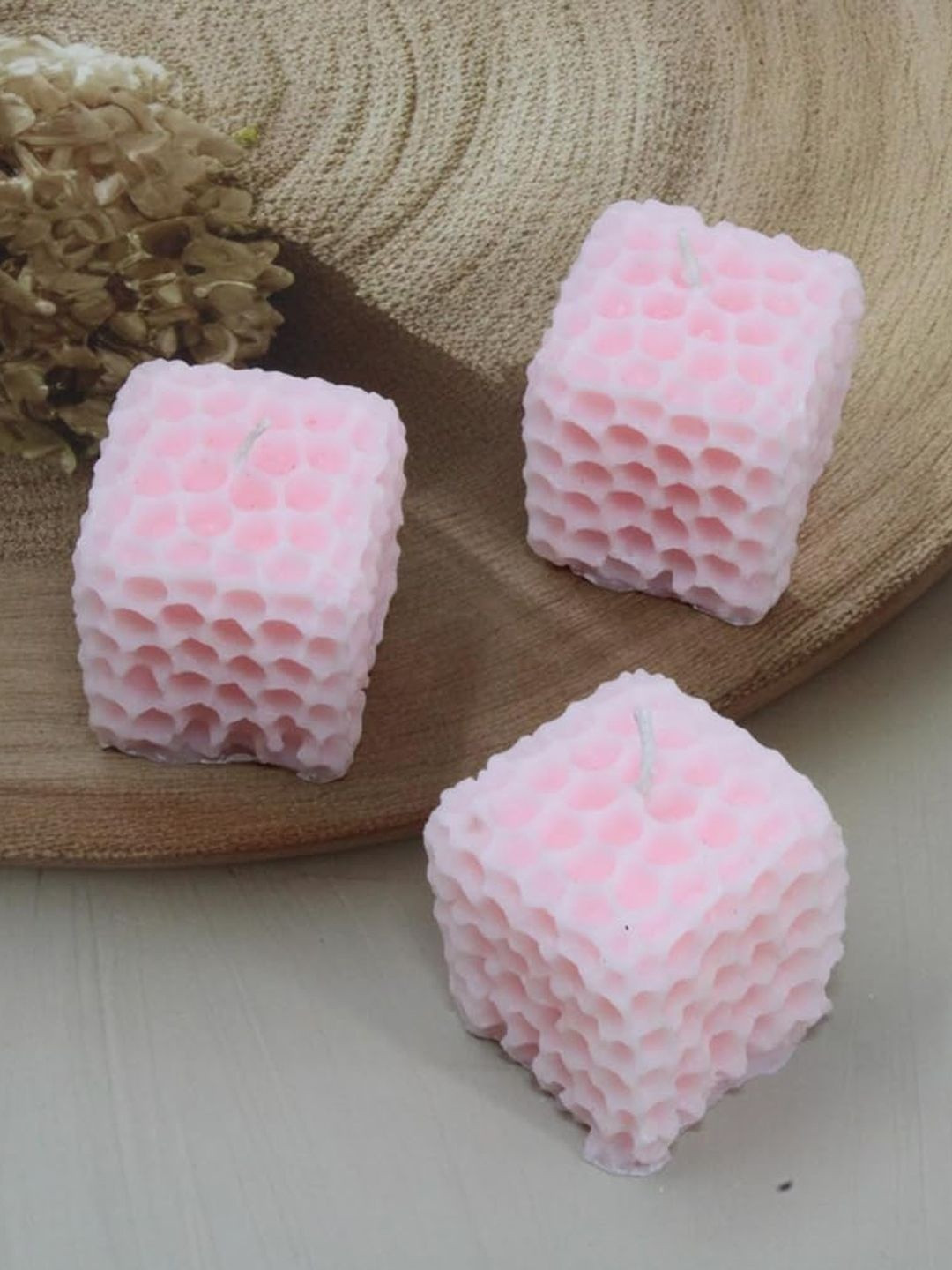 atorakushon 3 Pieces Pink Honeycomb Scented Soy Wax Candles