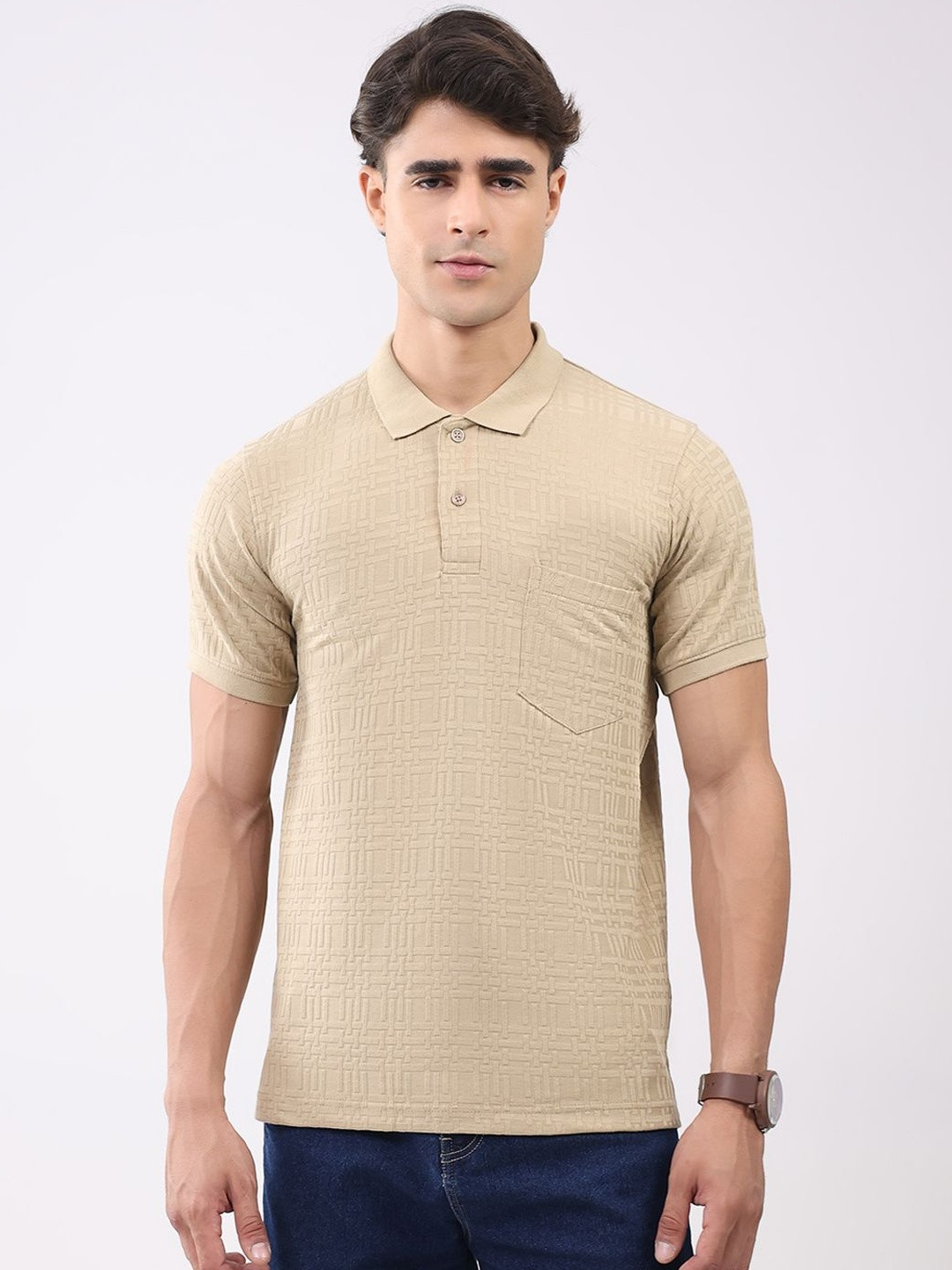 Monte Carlo Self Design Polo Collar Pockets T-shirt