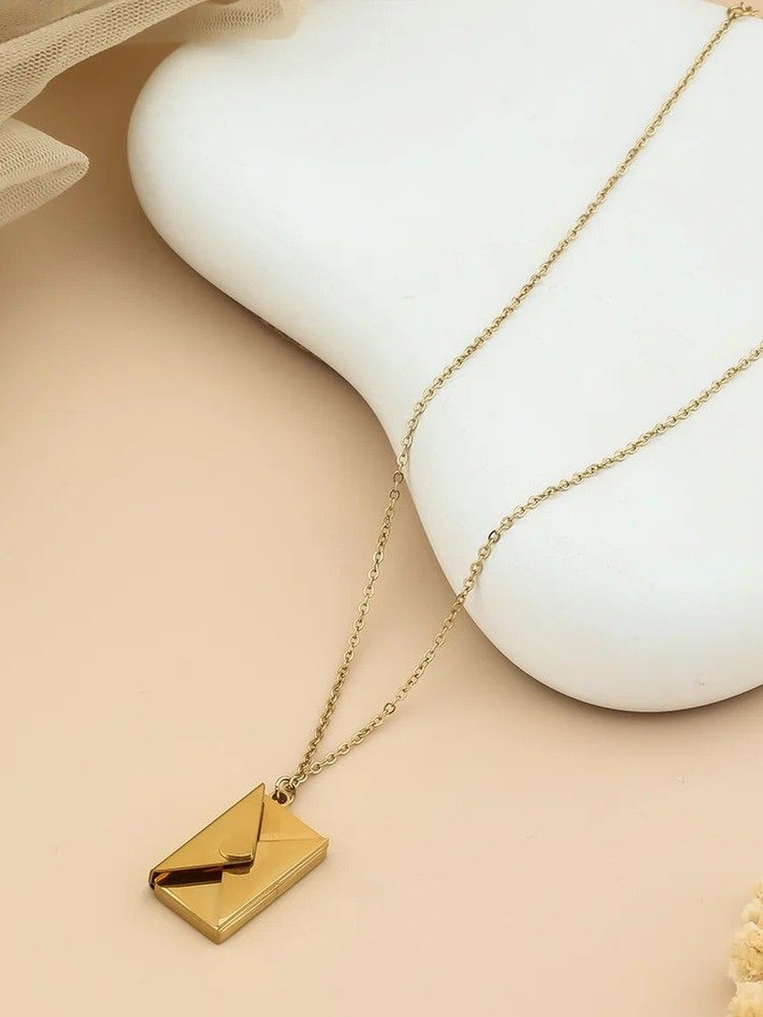 October 22 Stainless Steel 18K Gold-Plated Quirky Amour Note Pendant With Chain