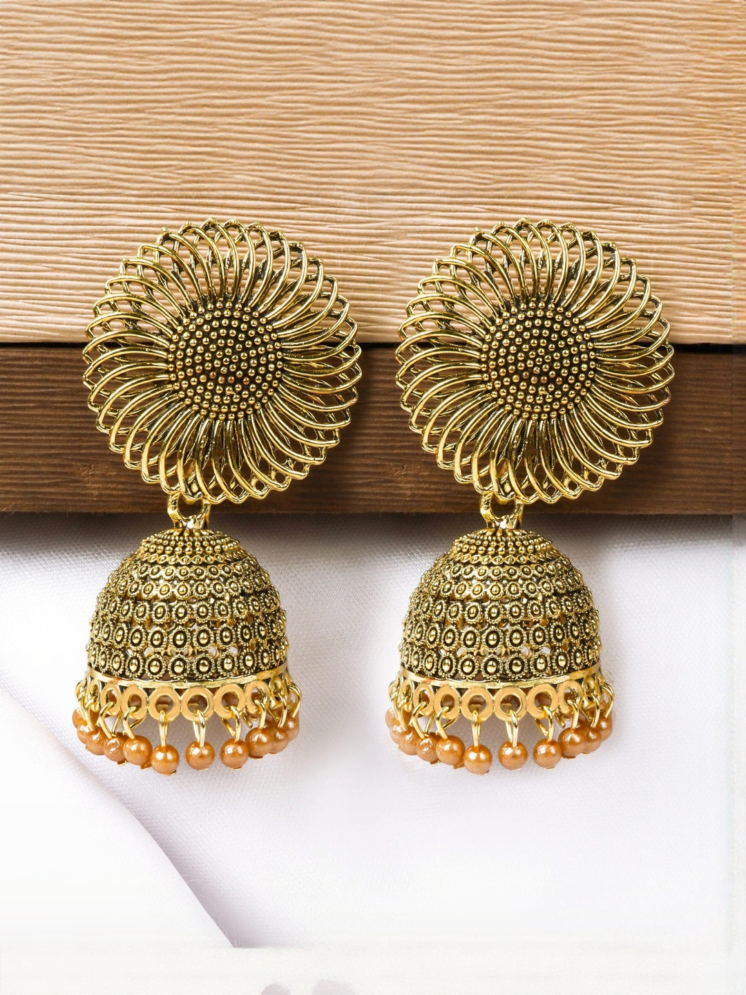 Floky Gold-Plated Artificial Beaded Dome Shaped Jhumkas Earrings