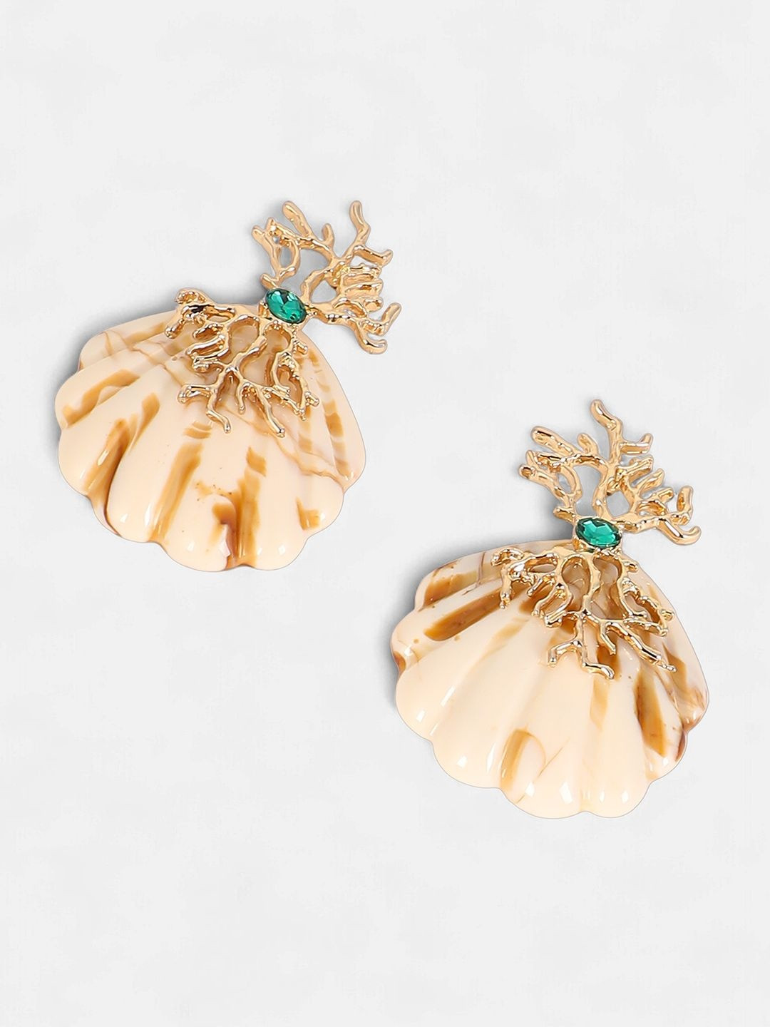 SOHI Gold-Plated The Veined-Conchiglia Stones Studded Contemporary Drop Earrings