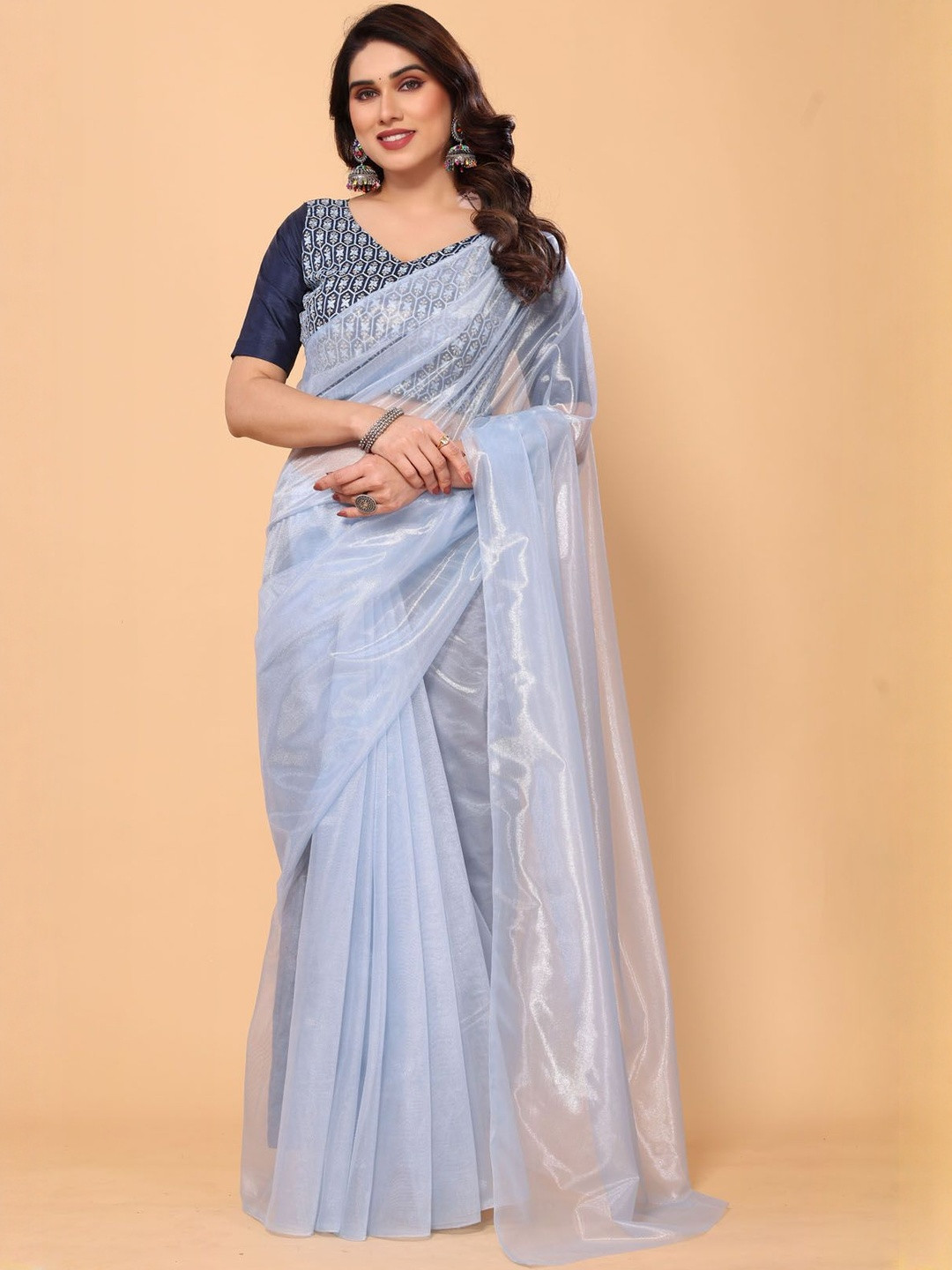 PATLANI STYLE Woven Design Net Saree With Embroidery Silk Unstitched Blouse Piece
