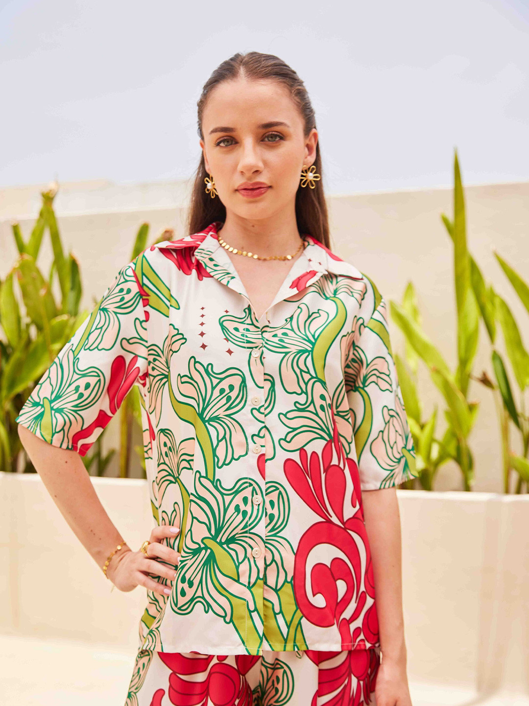House of Sal Women Classic Fit Floral Printed Spread Collar Casual Shirt