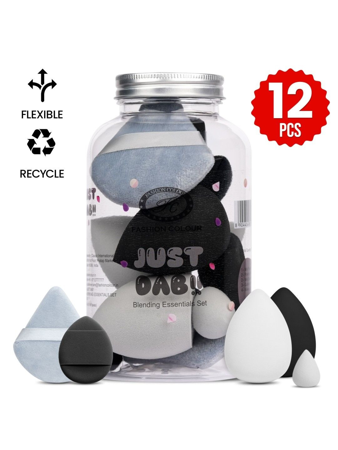 Fashion Colour Set Of 12 Just Dab Blending Makeup Sponge Puff Set With Jar - 01