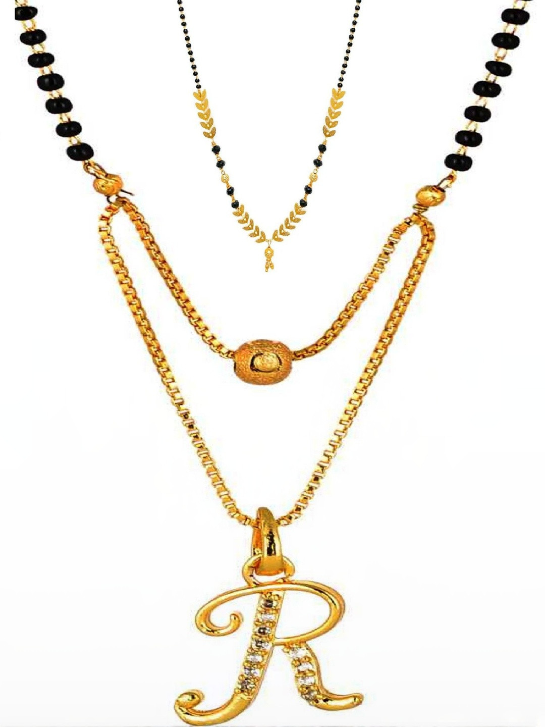 Laksh Enterprise Set Of 2 Artificial Stones Studded & Beaded R Alphabet Ball Mangalsutras
