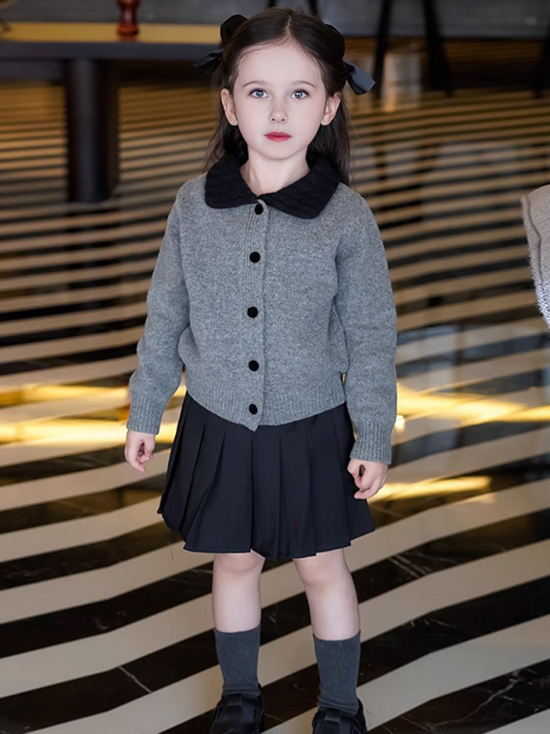 INCLUD Girls Self-Design Cardigan With Collor